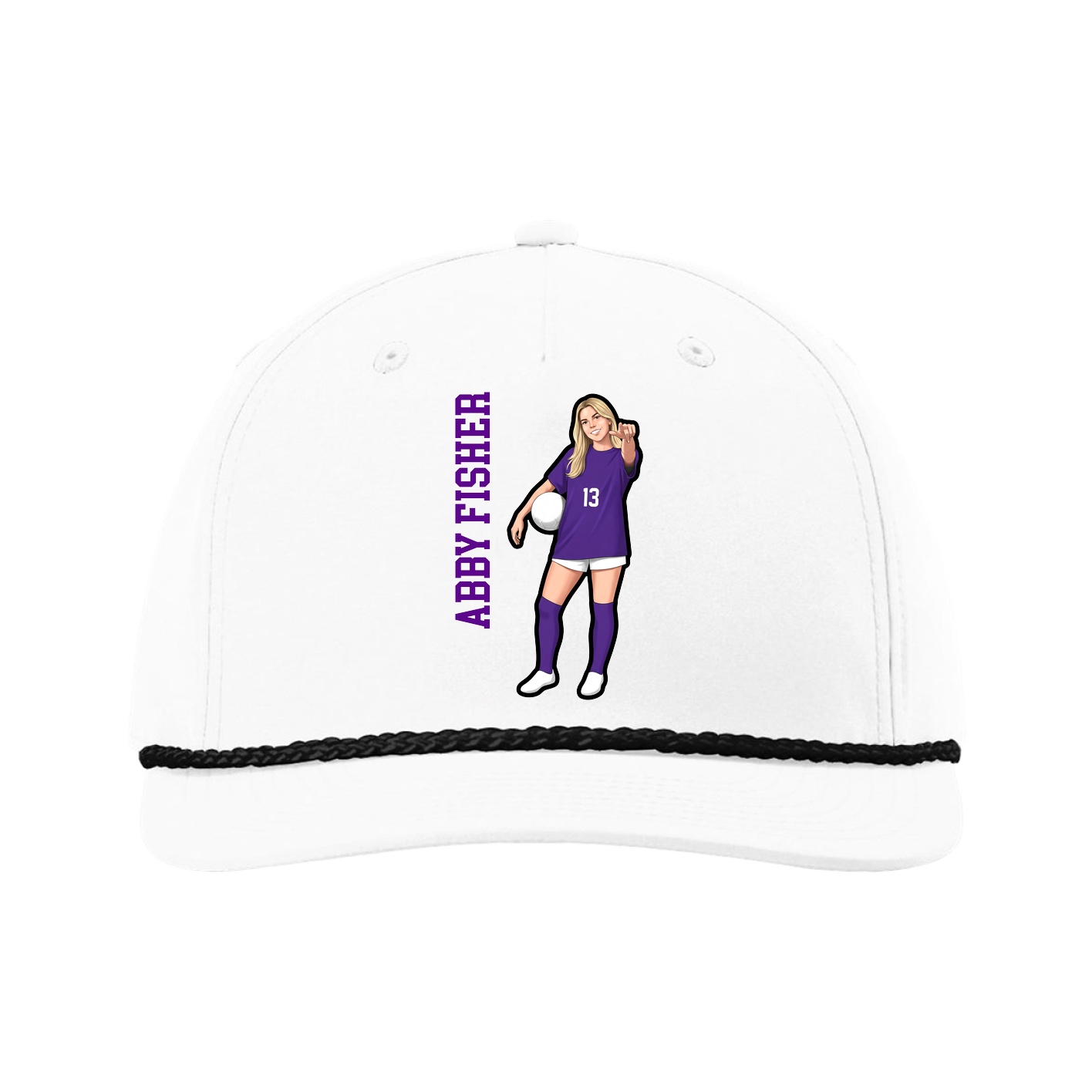 Five-Panel Classic Rope Cap — Name Vertical in White