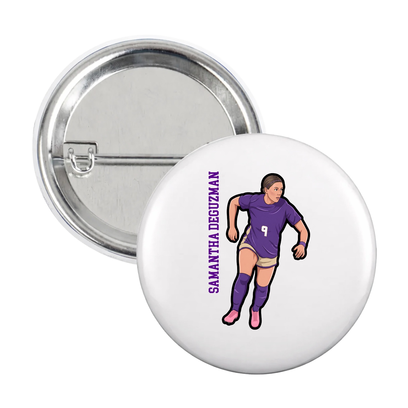 Game Day Button — Name Vertical in White