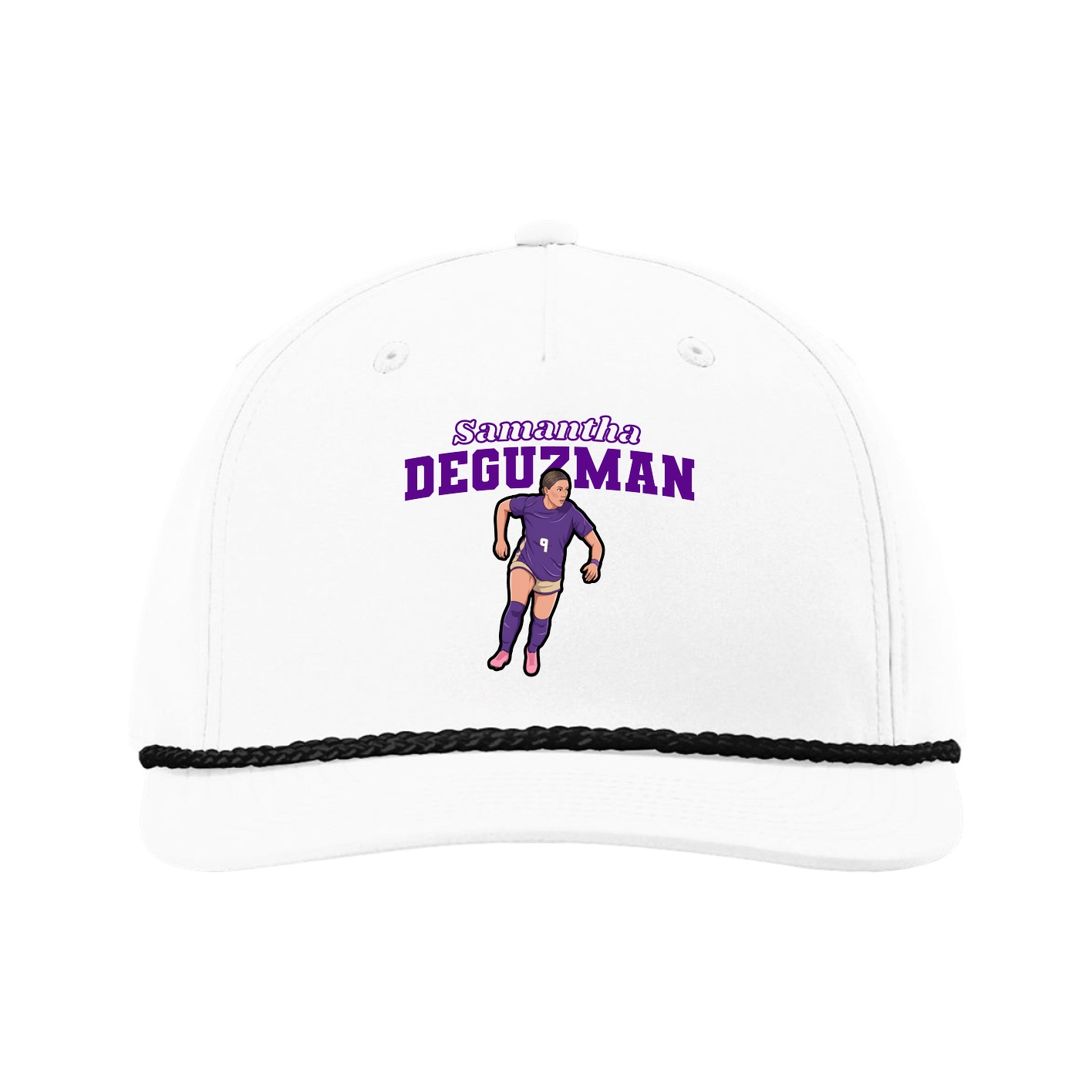 Five-Panel Classic Rope Cap — Name Arch in White