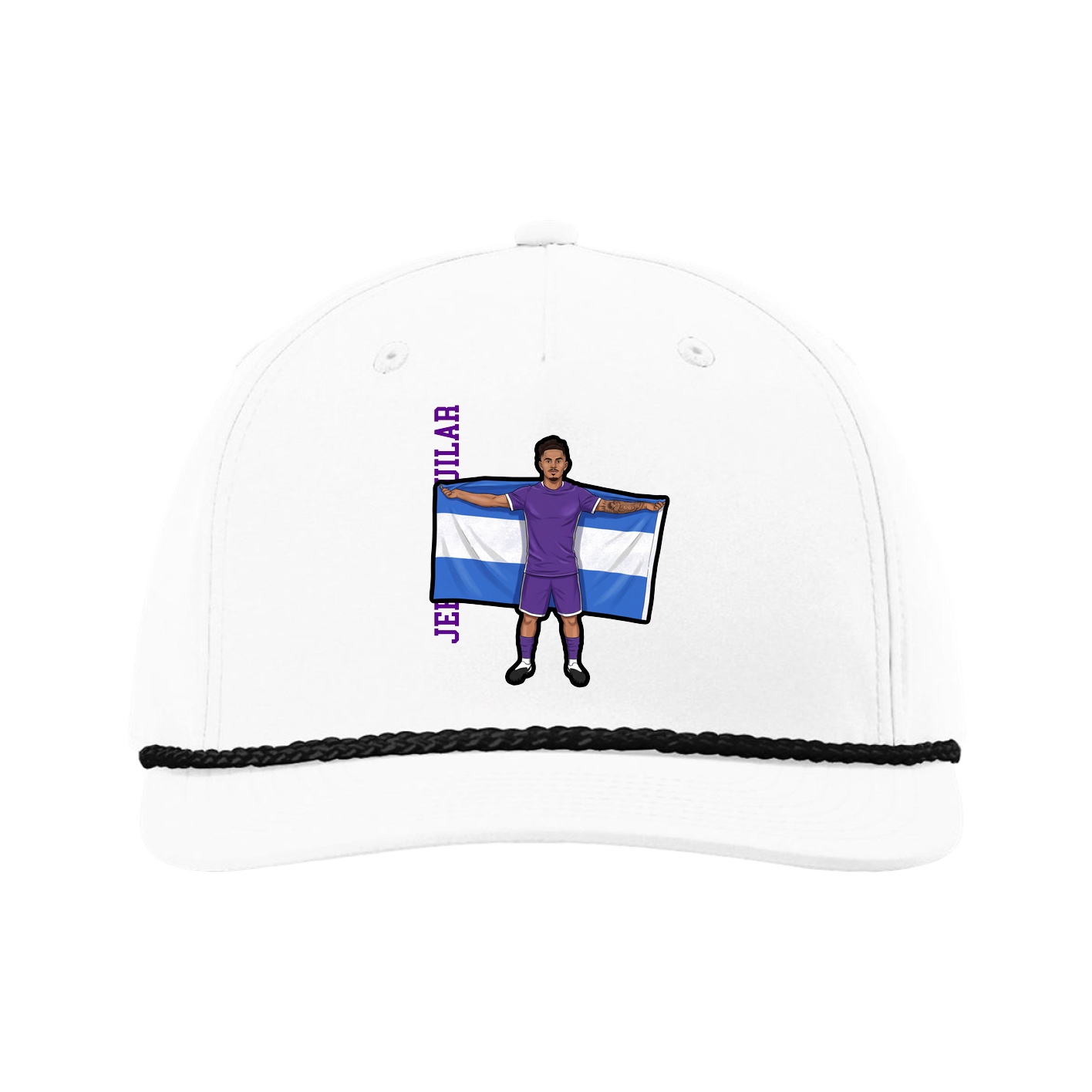 Five-Panel Classic Rope Cap — Name Vertical in White