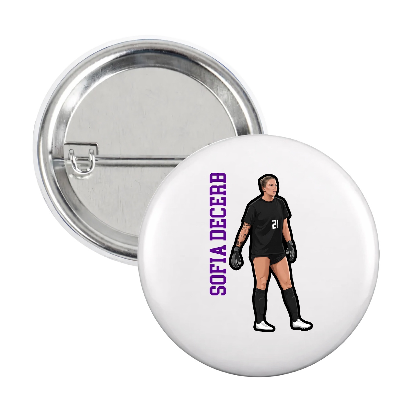 Game Day Button — Name Vertical in White