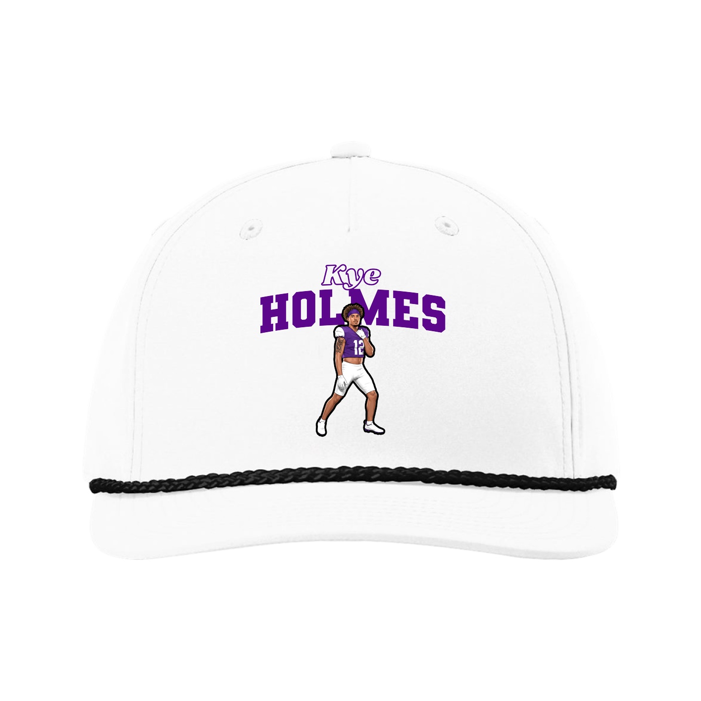 Five-Panel Classic Rope Cap — Name Arch in White