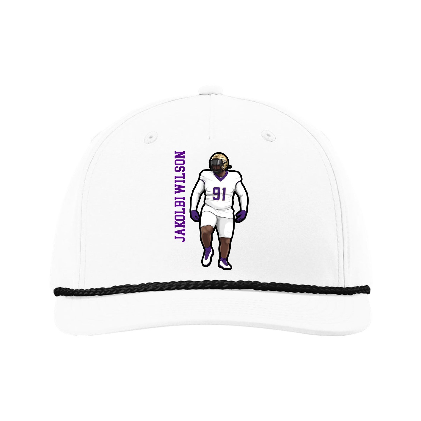 Five-Panel Classic Rope Cap — Name Vertical in White