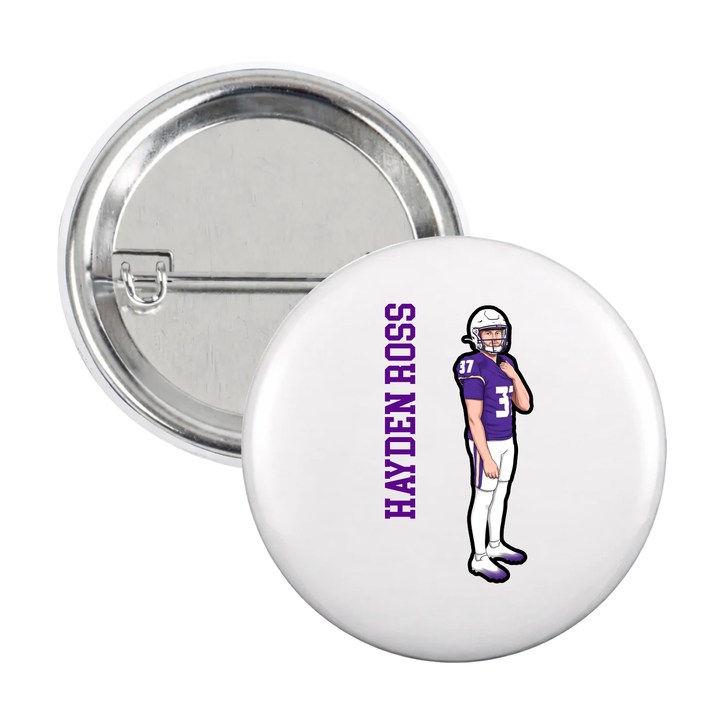 Game Day Button — Name Vertical in White