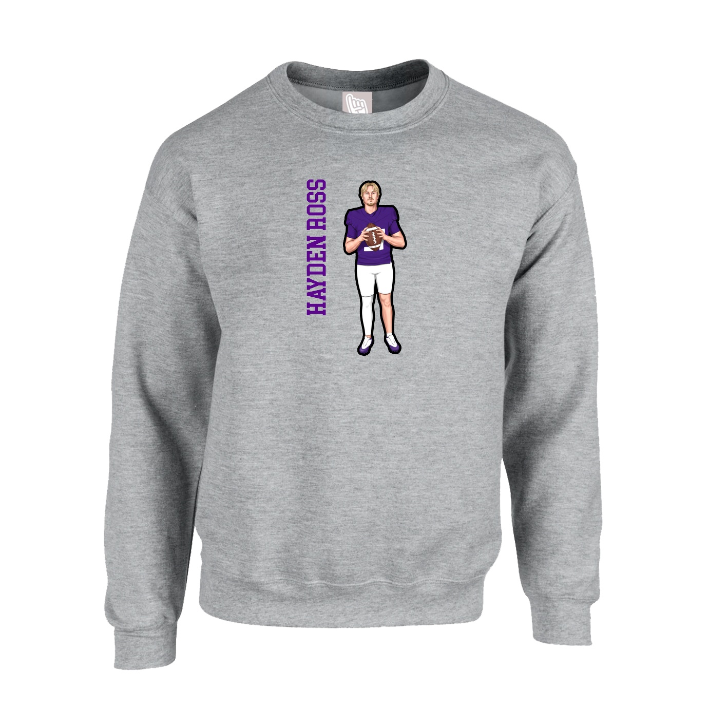 Fleece Crew — Name Vertical in Grey
