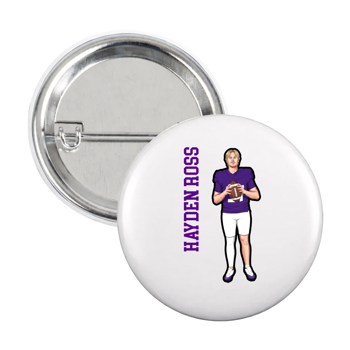 Game Day Button — Name Vertical in White