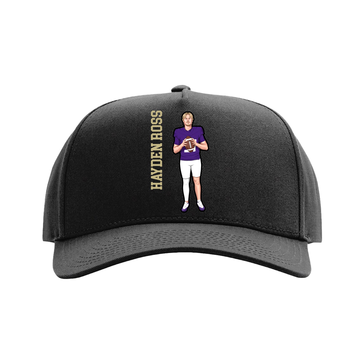 Full Fabric Five-Panel Champ Cap — Name Vertical in Black