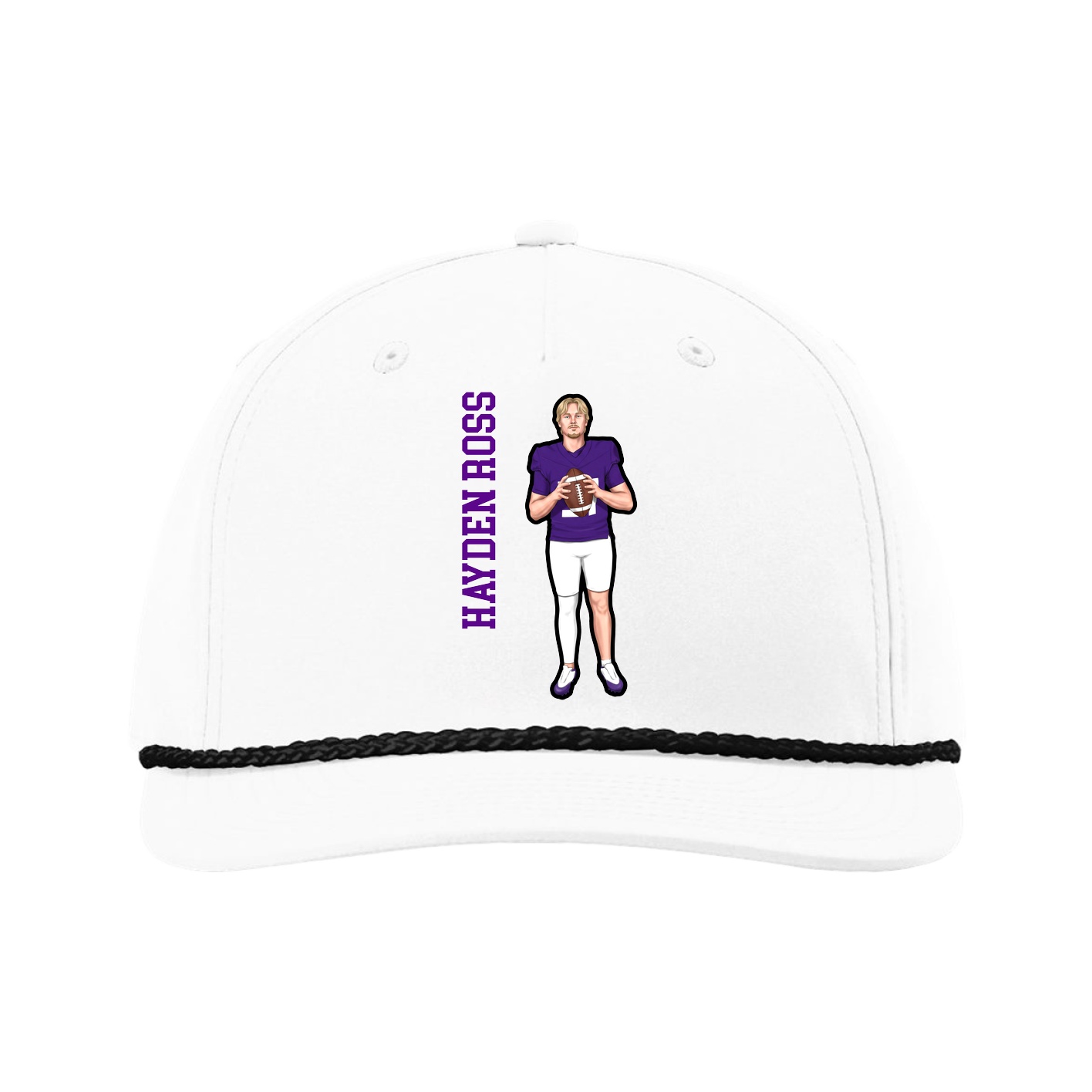 Five-Panel Classic Rope Cap — Name Vertical in White