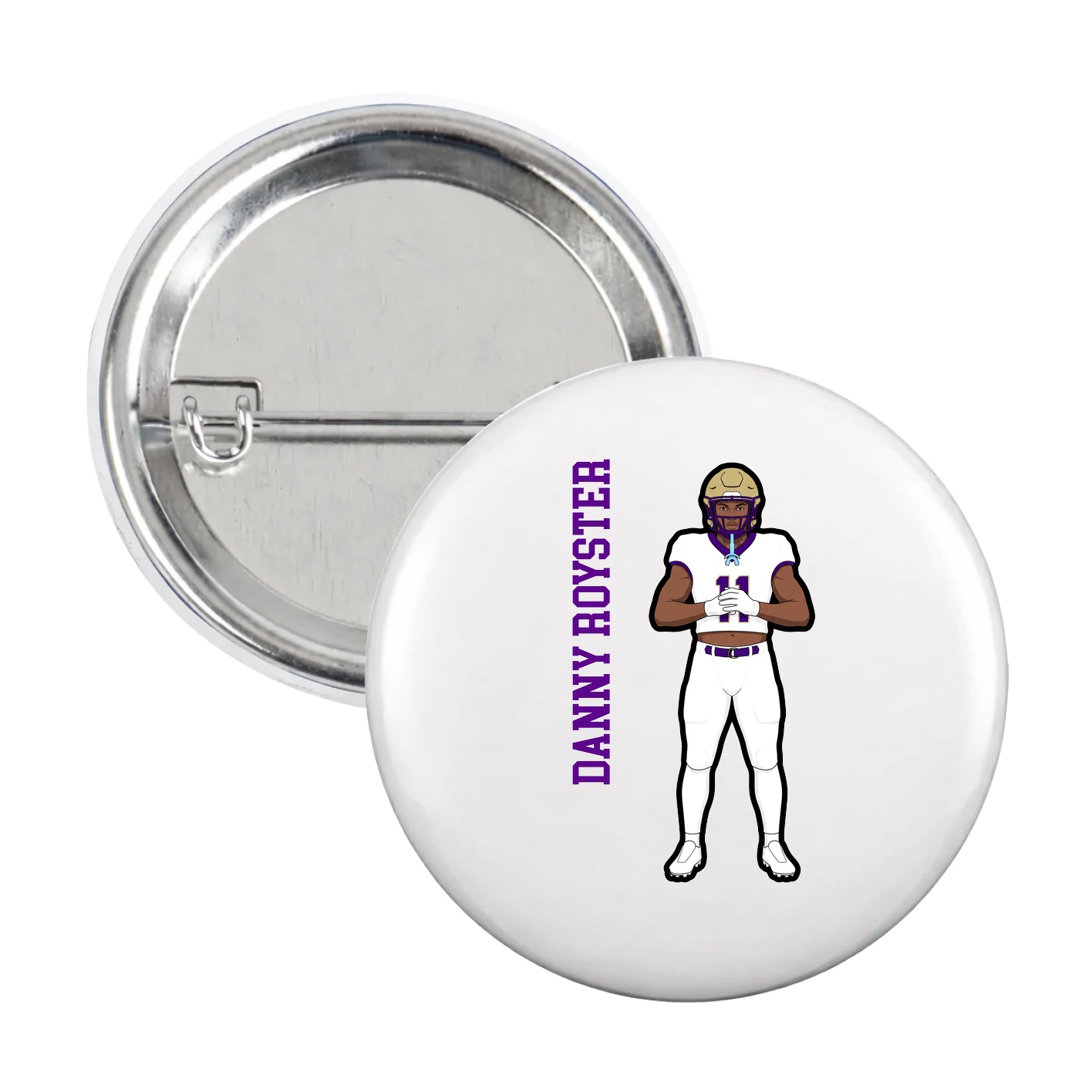 Game Day Button — Name Vertical in White