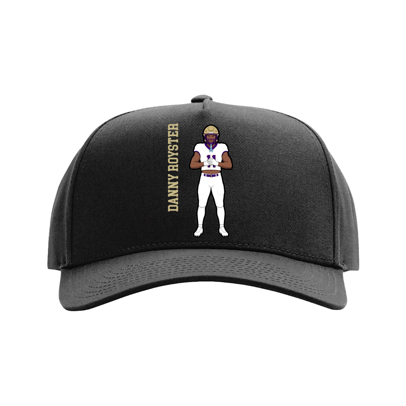 Full Fabric Five-Panel Champ Cap — Name Vertical in Black