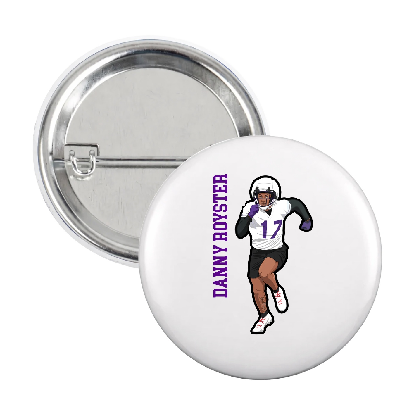 Game Day Button — Name Vertical in White