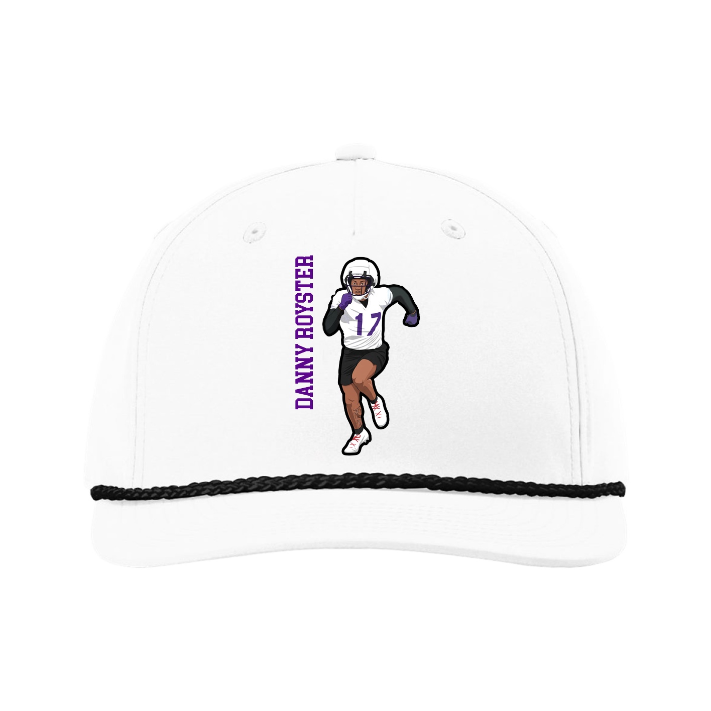 Five-Panel Classic Rope Cap — Name Vertical in White