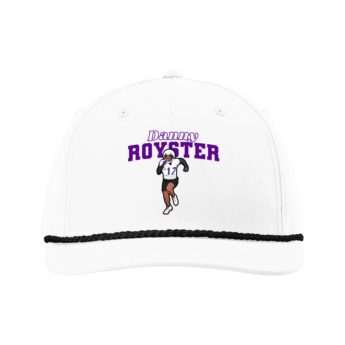 Five-Panel Classic Rope Cap — Name Arch in White