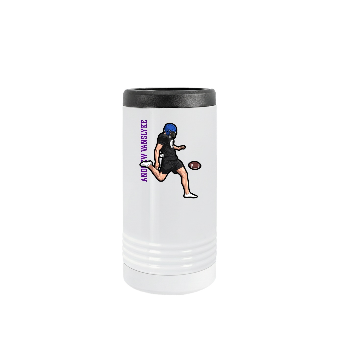 Slim Beverage Holder — Name Vertical in White