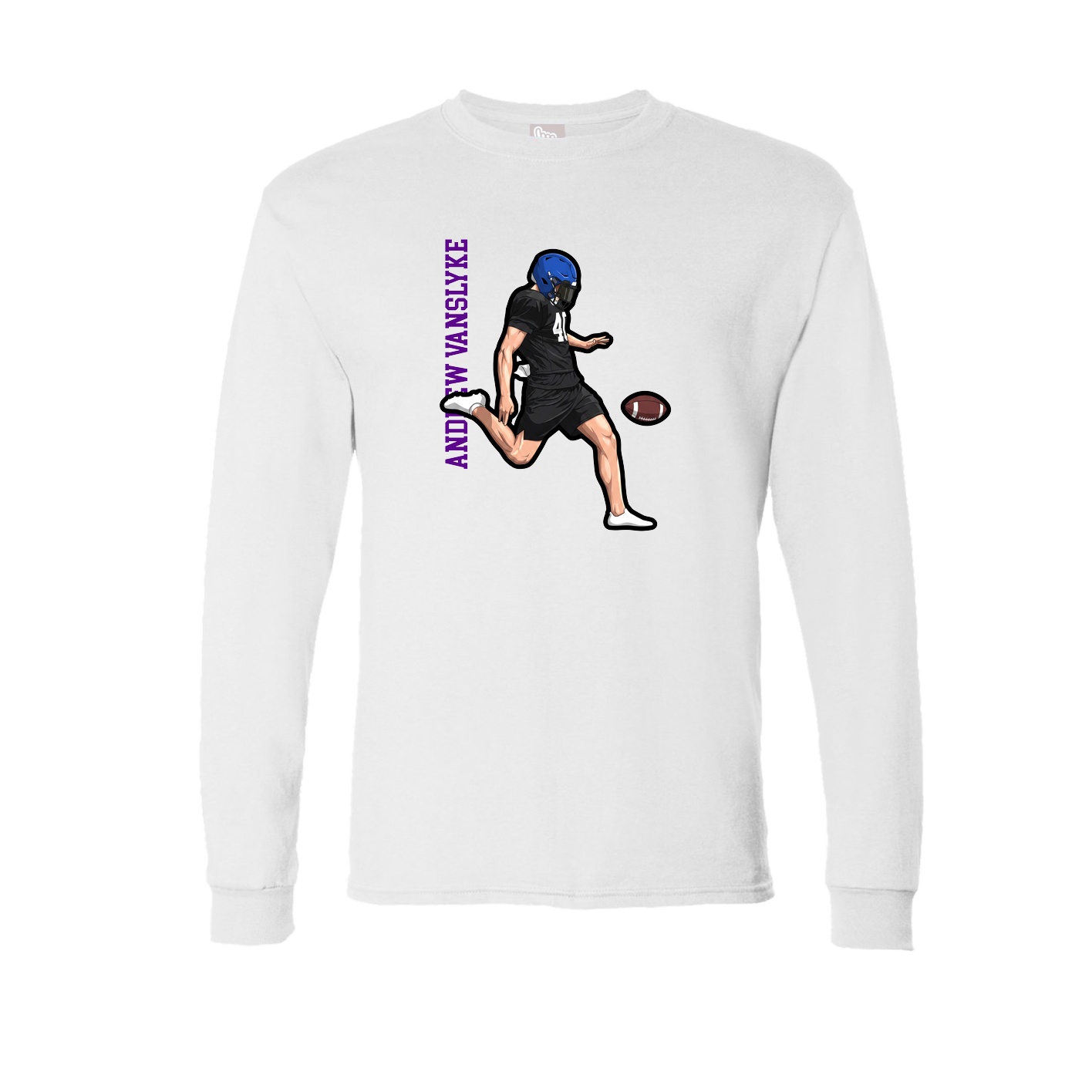 Long Sleeve Tee — Name Vertical in White