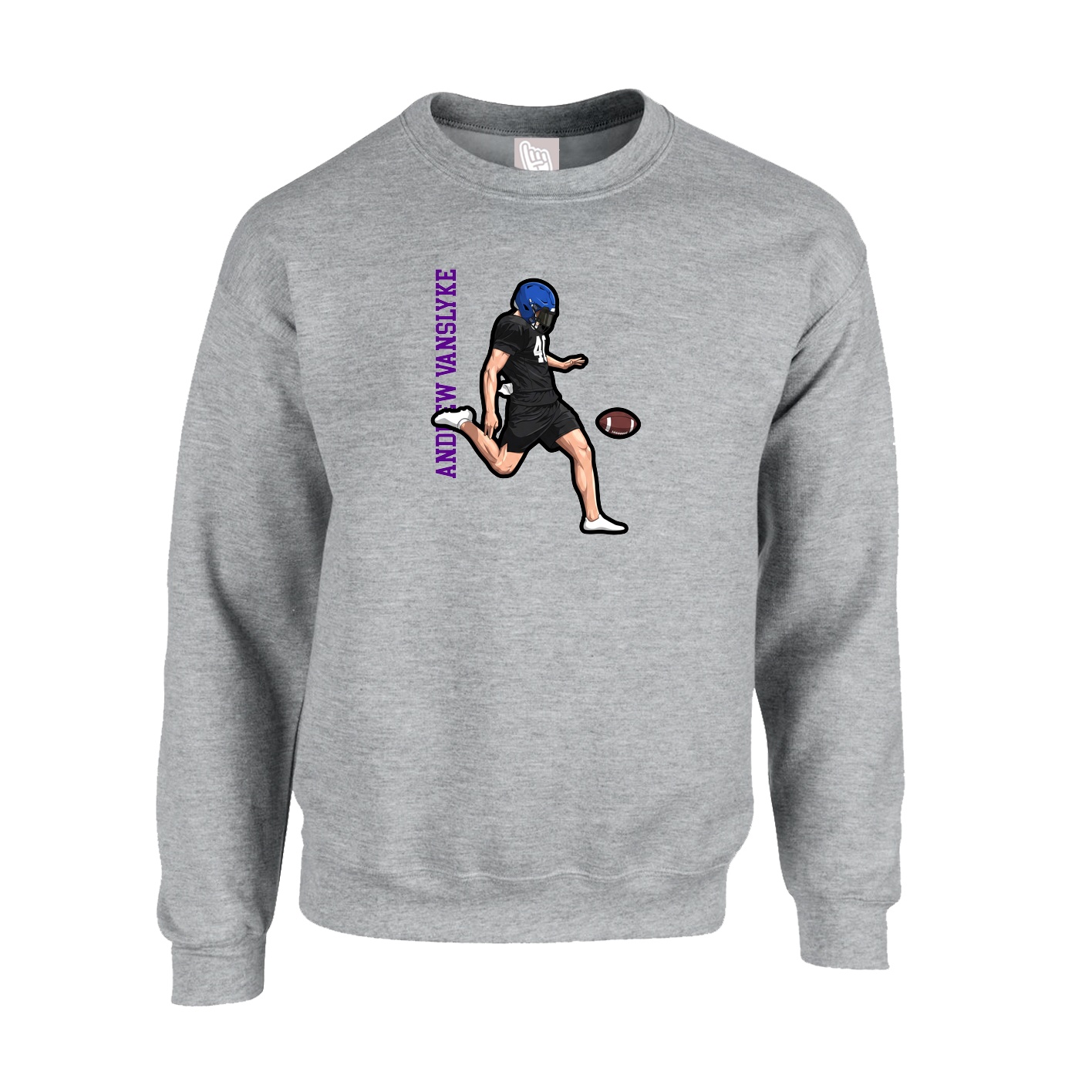 Fleece Crew — Name Vertical in Grey