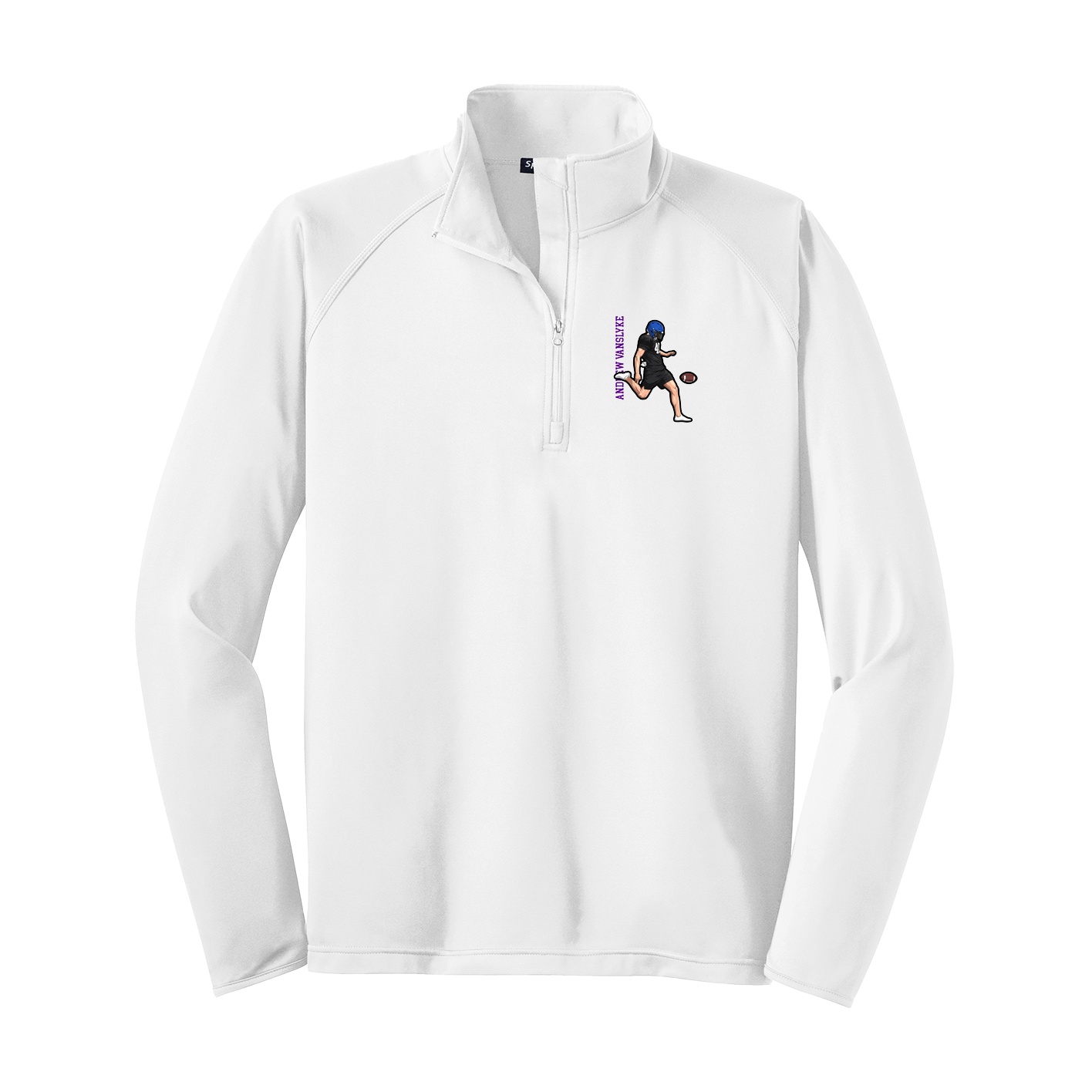 Q-Zip Pullover — Name Vertical in White