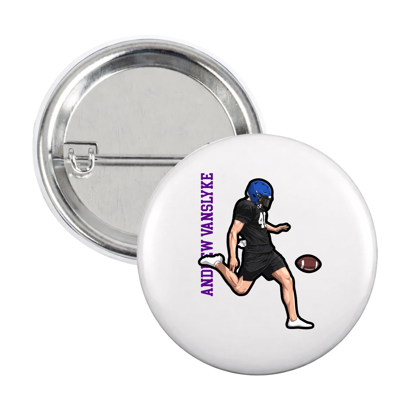 Game Day Button — Name Vertical in White