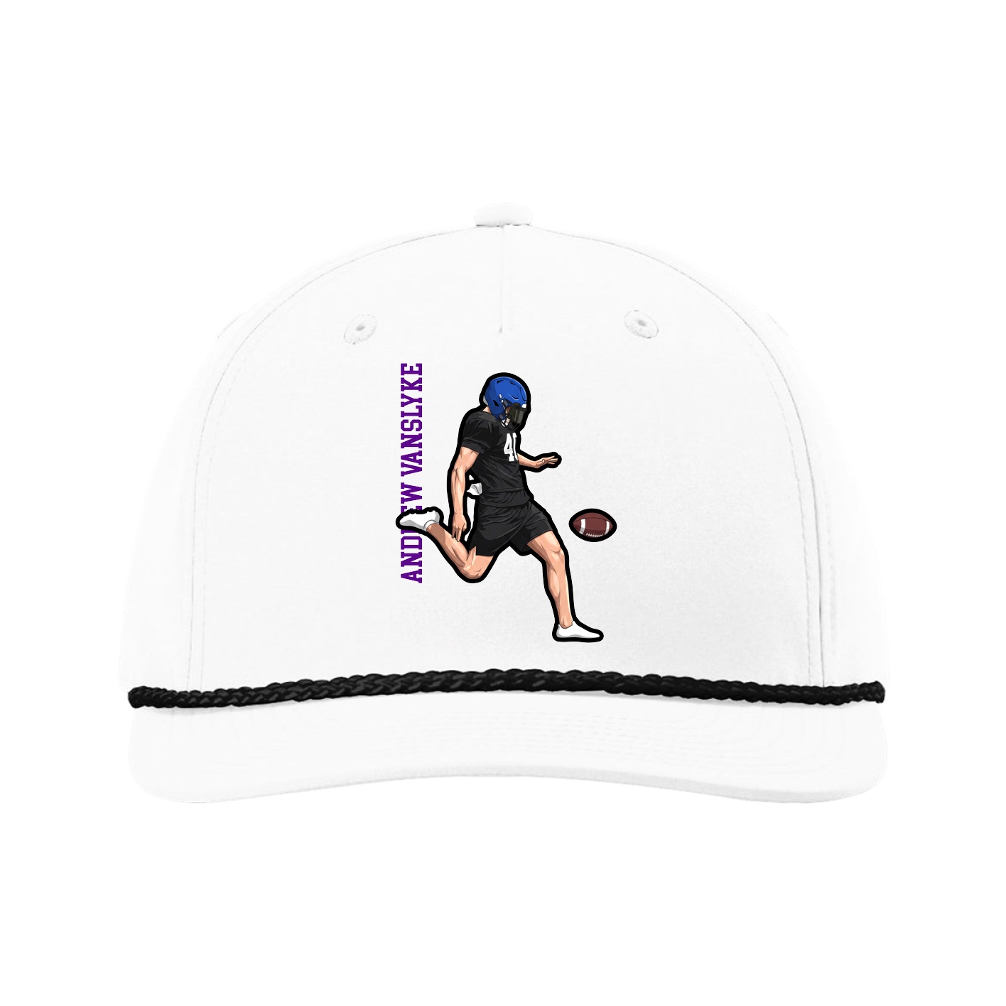 Five-Panel Classic Rope Cap — Name Vertical in White