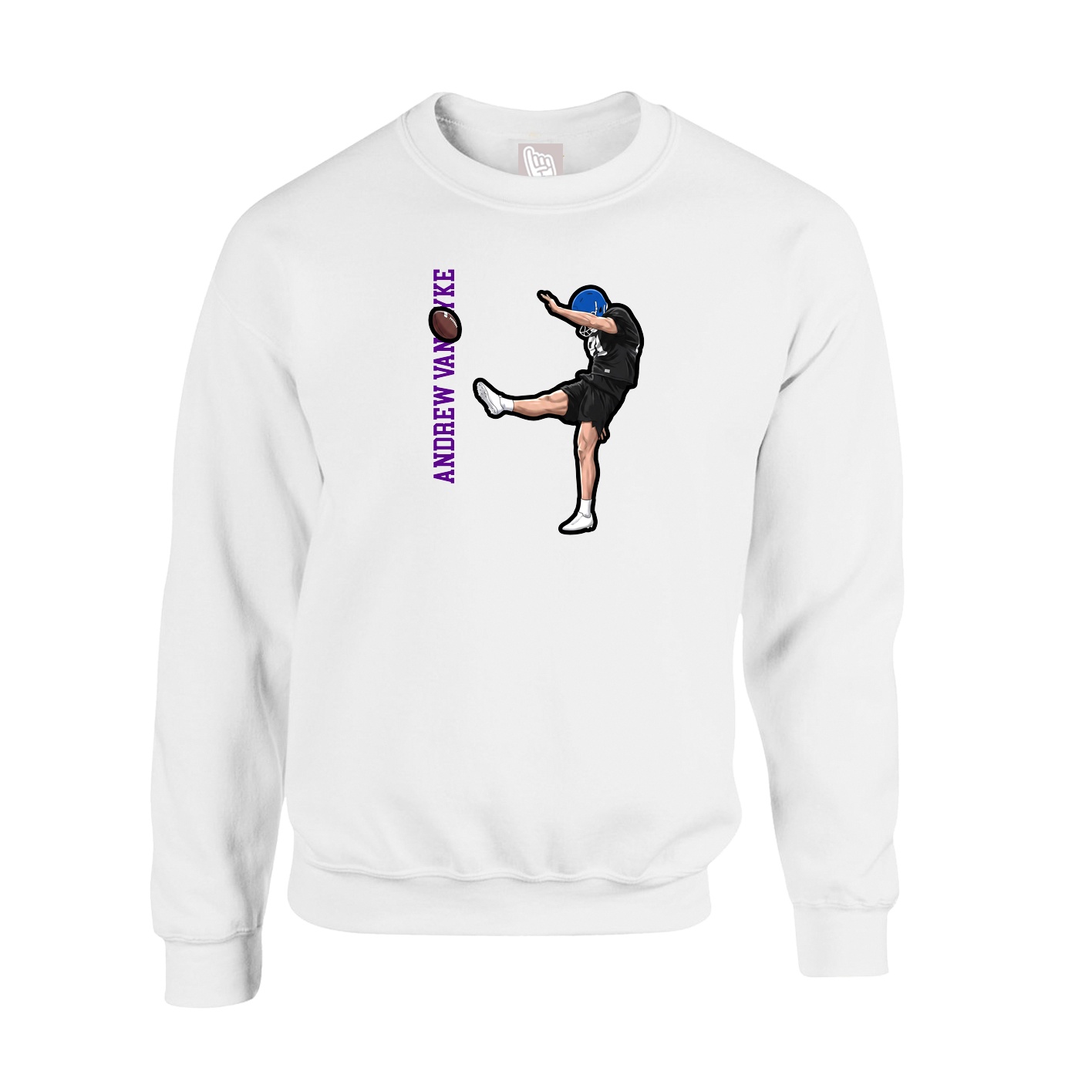 Fleece Crew — Name Vertical in White