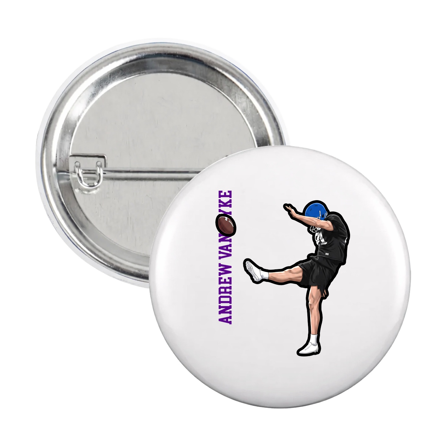 Game Day Button — Name Vertical in White