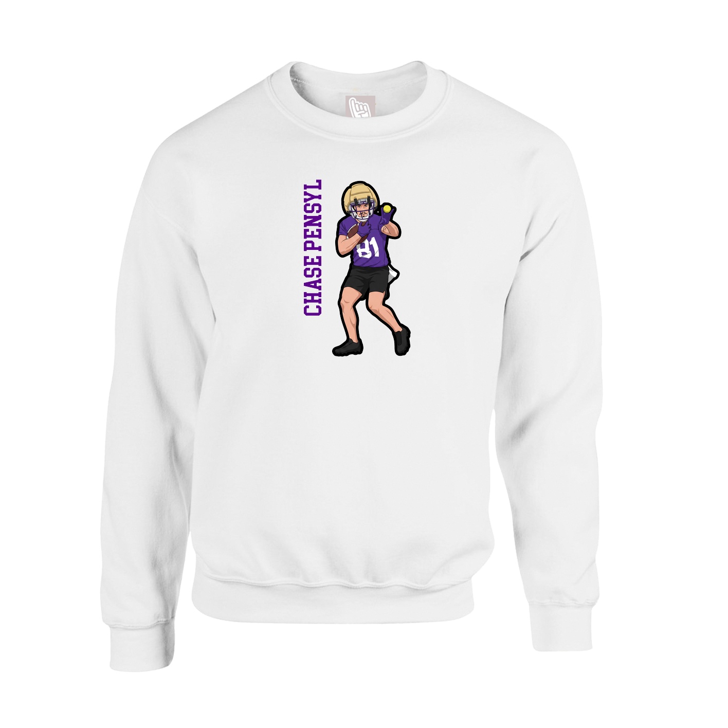 Fleece Crew — Name Vertical in White
