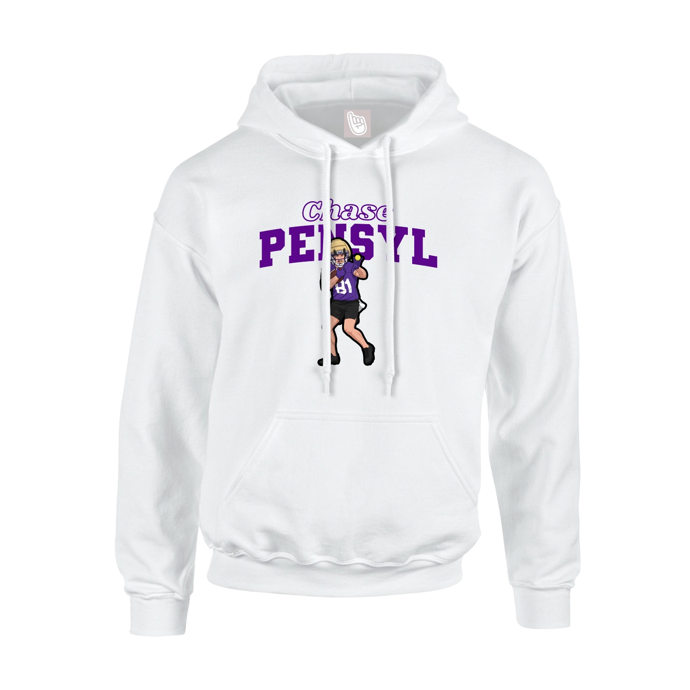 Youth Hoodie — Name Arch in White