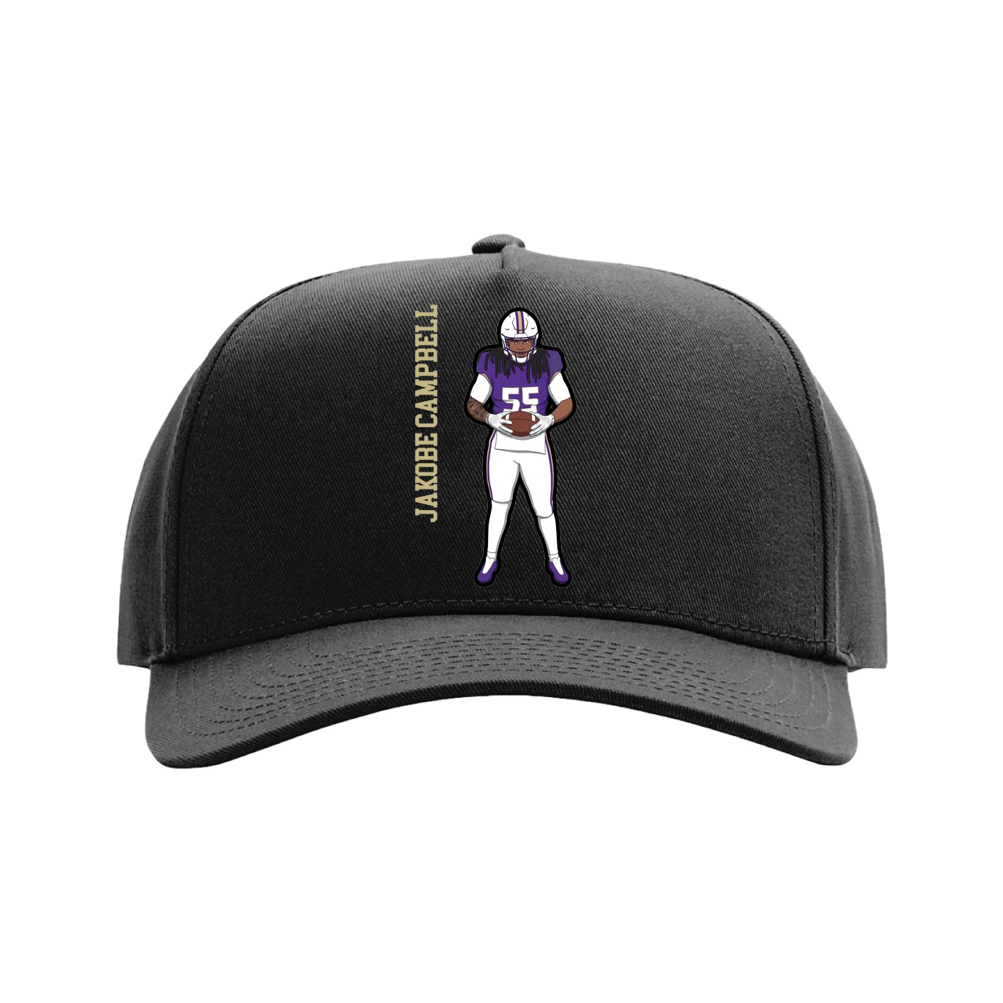 Full Fabric Five-Panel Champ Cap — Name Vertical in Black