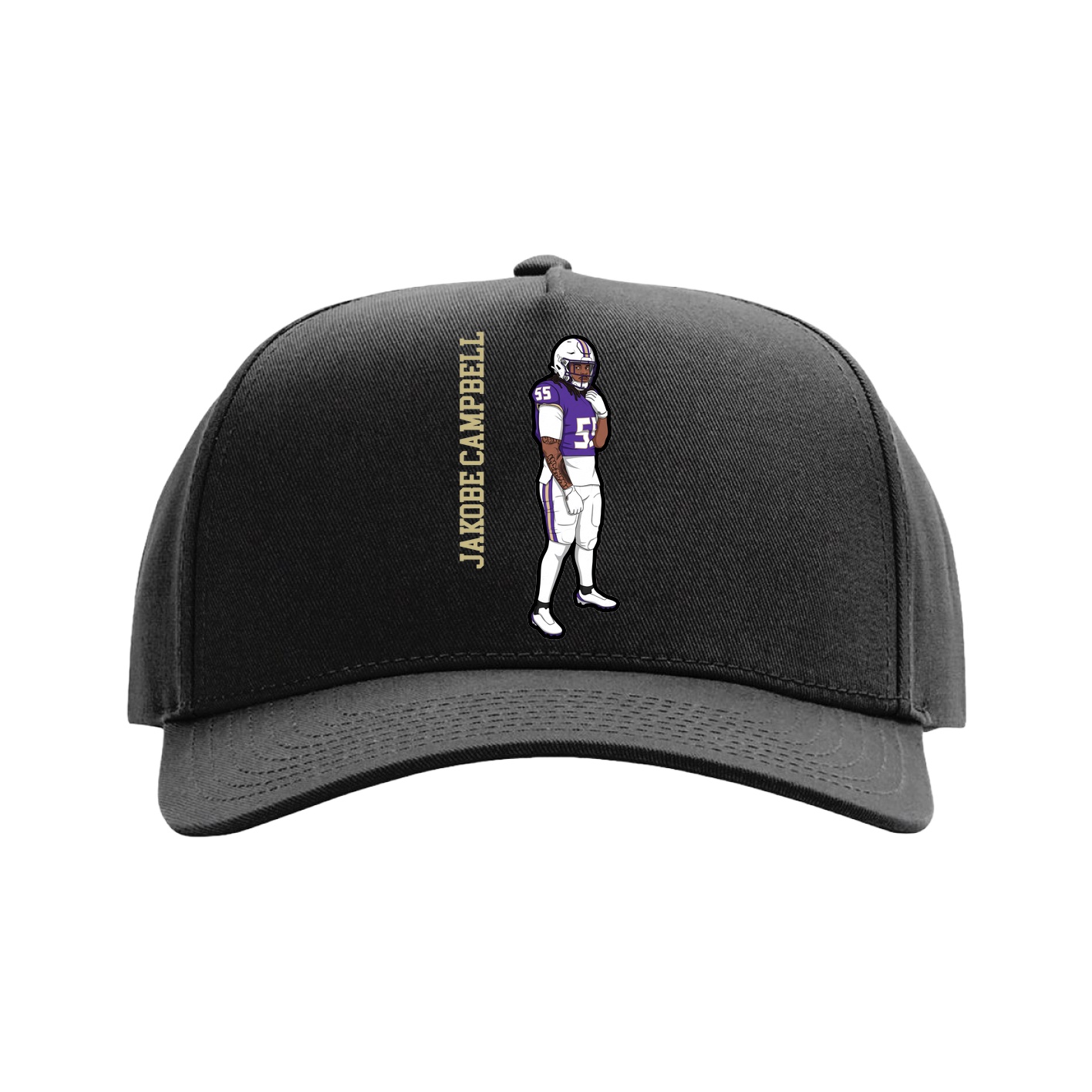 Full Fabric Five-Panel Champ Cap — Name Vertical in Black