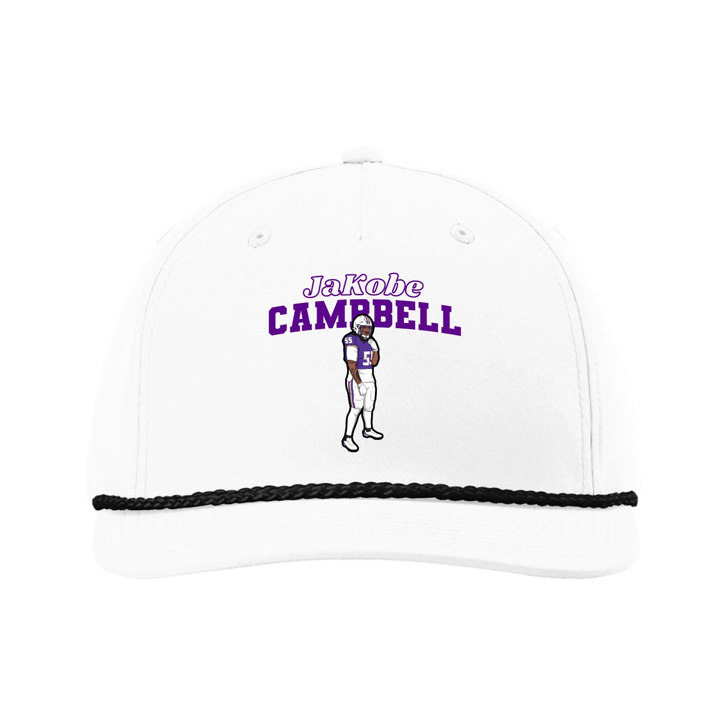 Five-Panel Classic Rope Cap — Name Arch in White