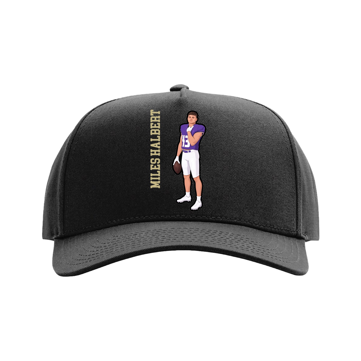 Full Fabric Five-Panel Champ Cap — Name Vertical in Black