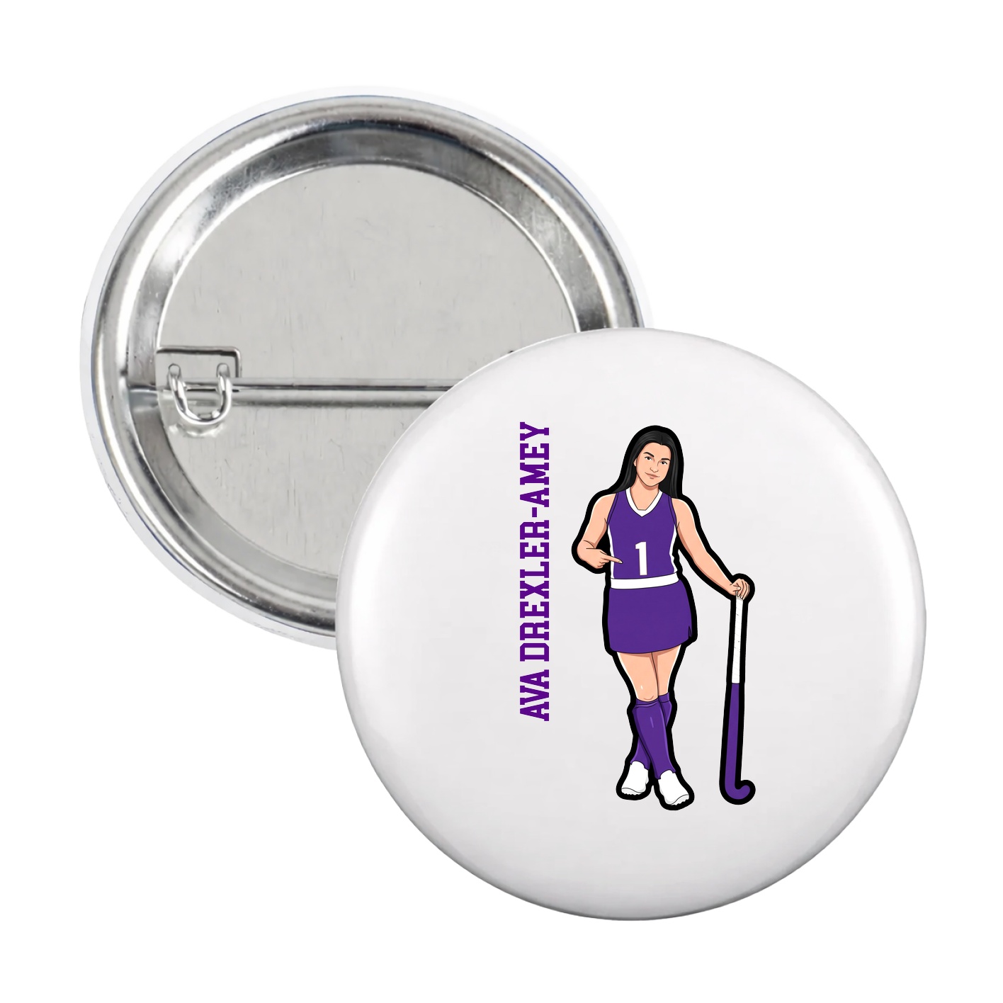 Game Day Button — Name Vertical in White