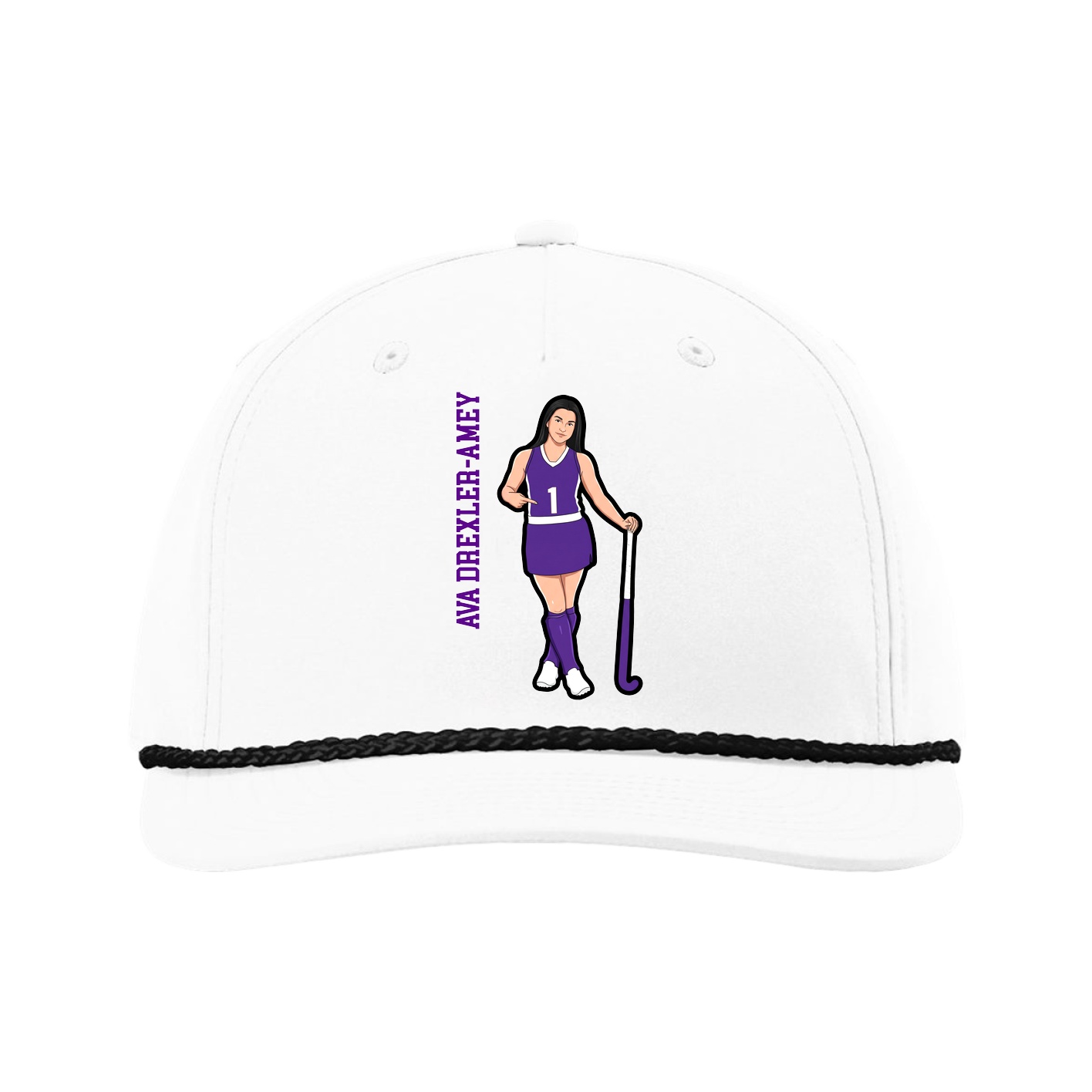 Five-Panel Classic Rope Cap — Name Vertical in White