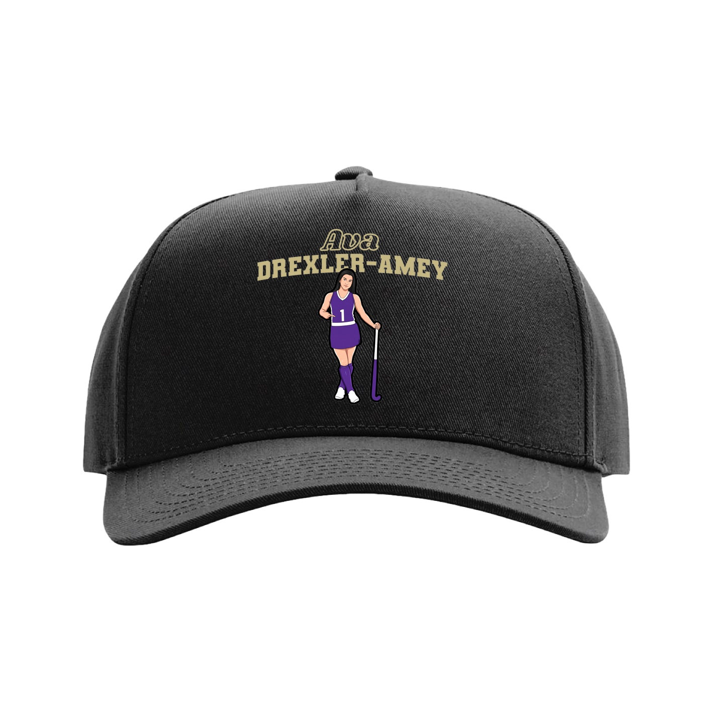 Full Fabric Five-Panel Champ Cap — Name Arch in Black