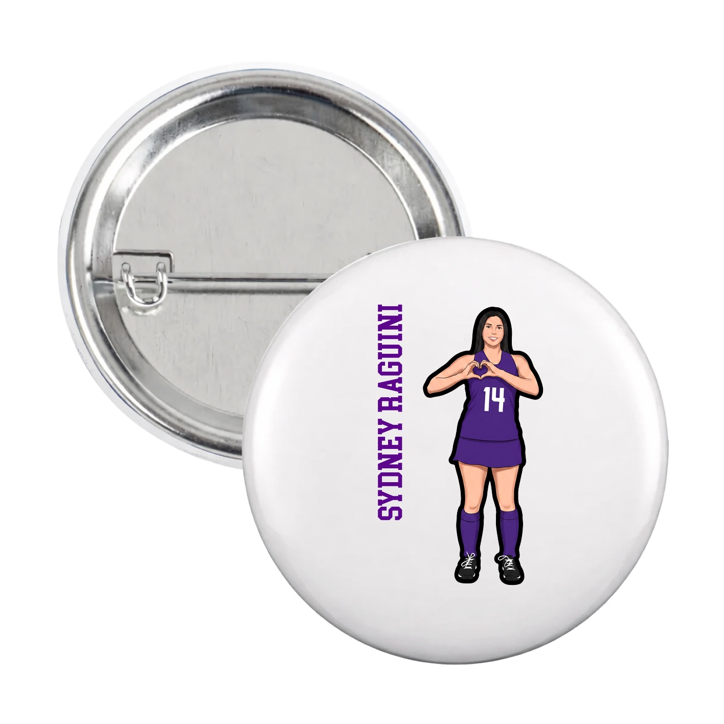 Game Day Button — Name Vertical in White