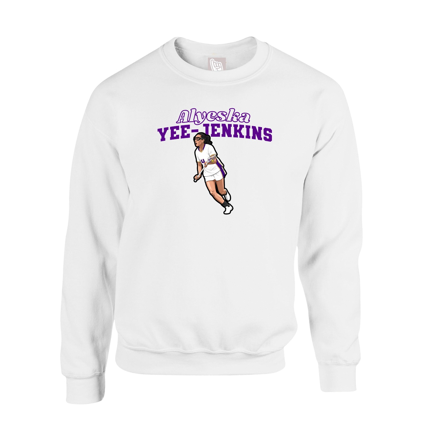 Fleece Crew — Name Arch in White