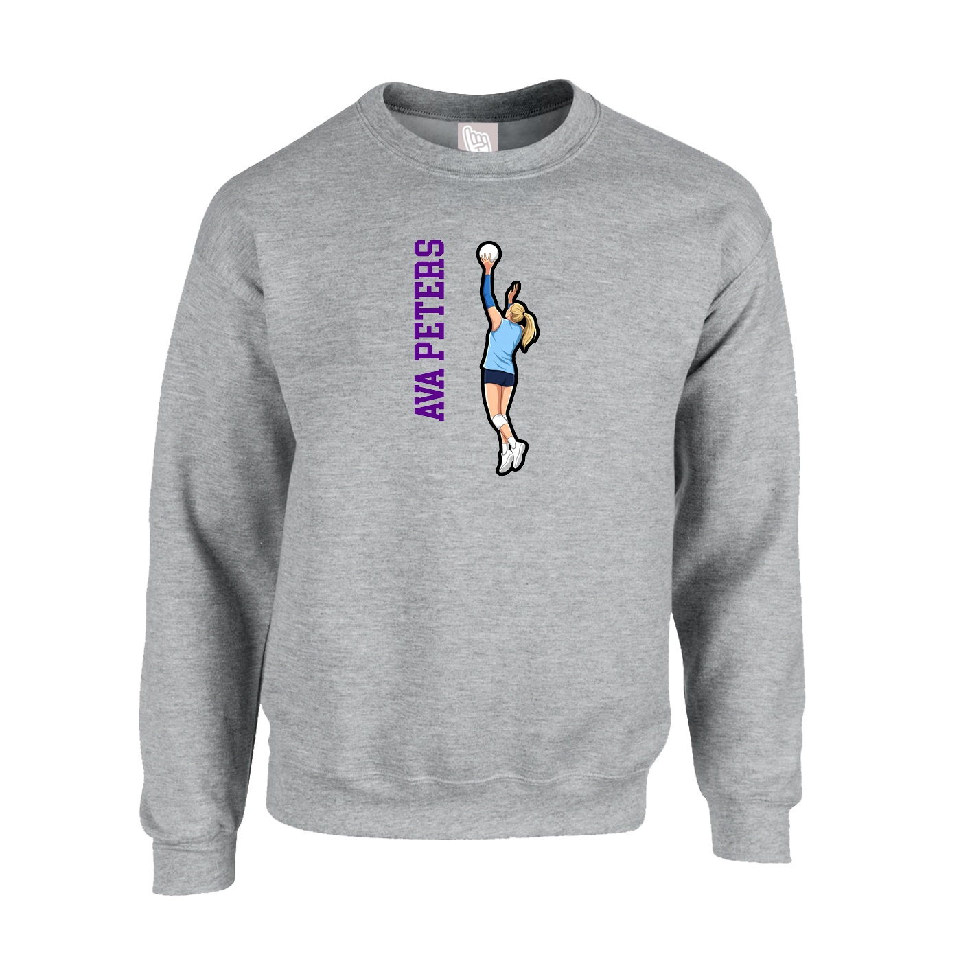 Fleece Crew — Name Vertical in Grey