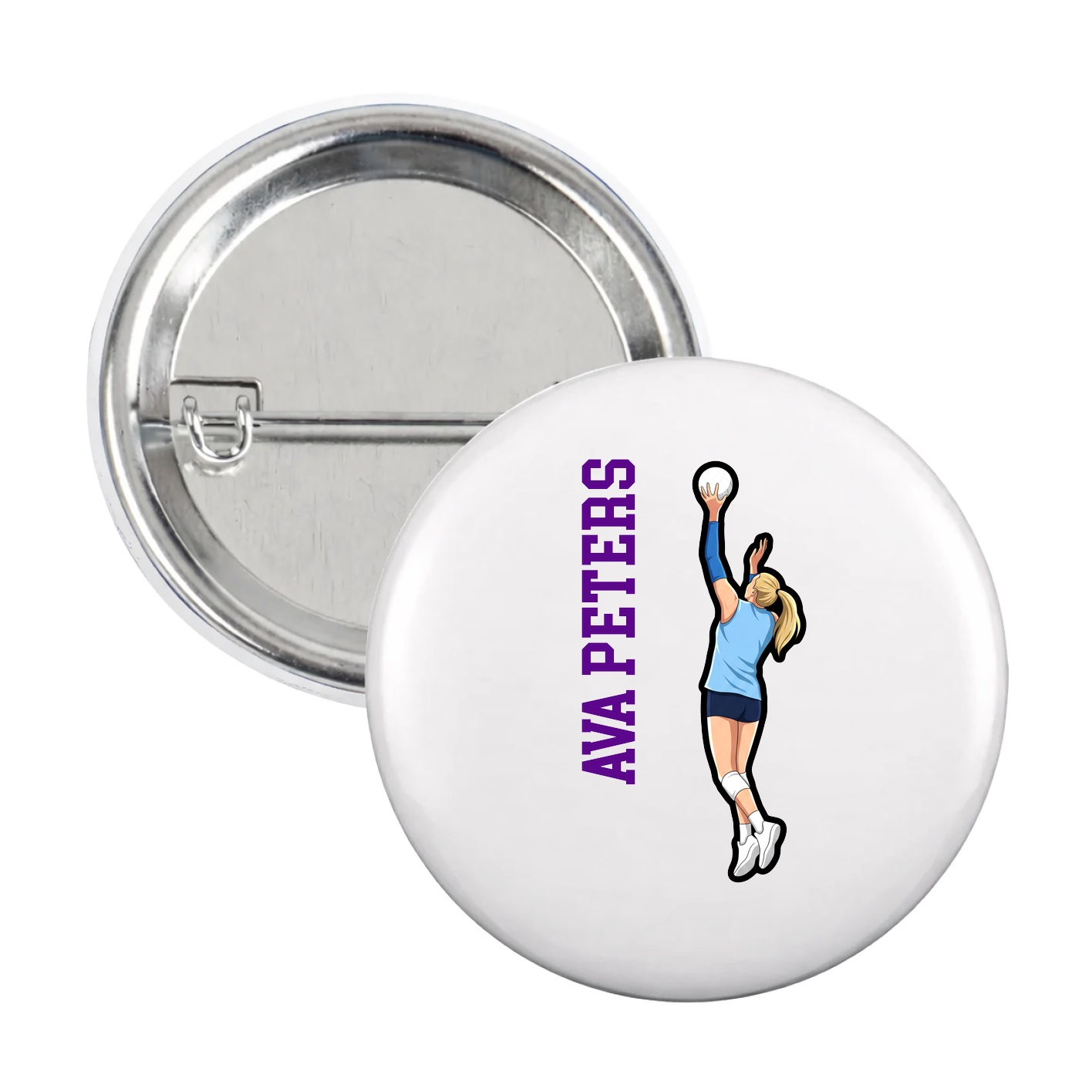 Game Day Button — Name Vertical in White