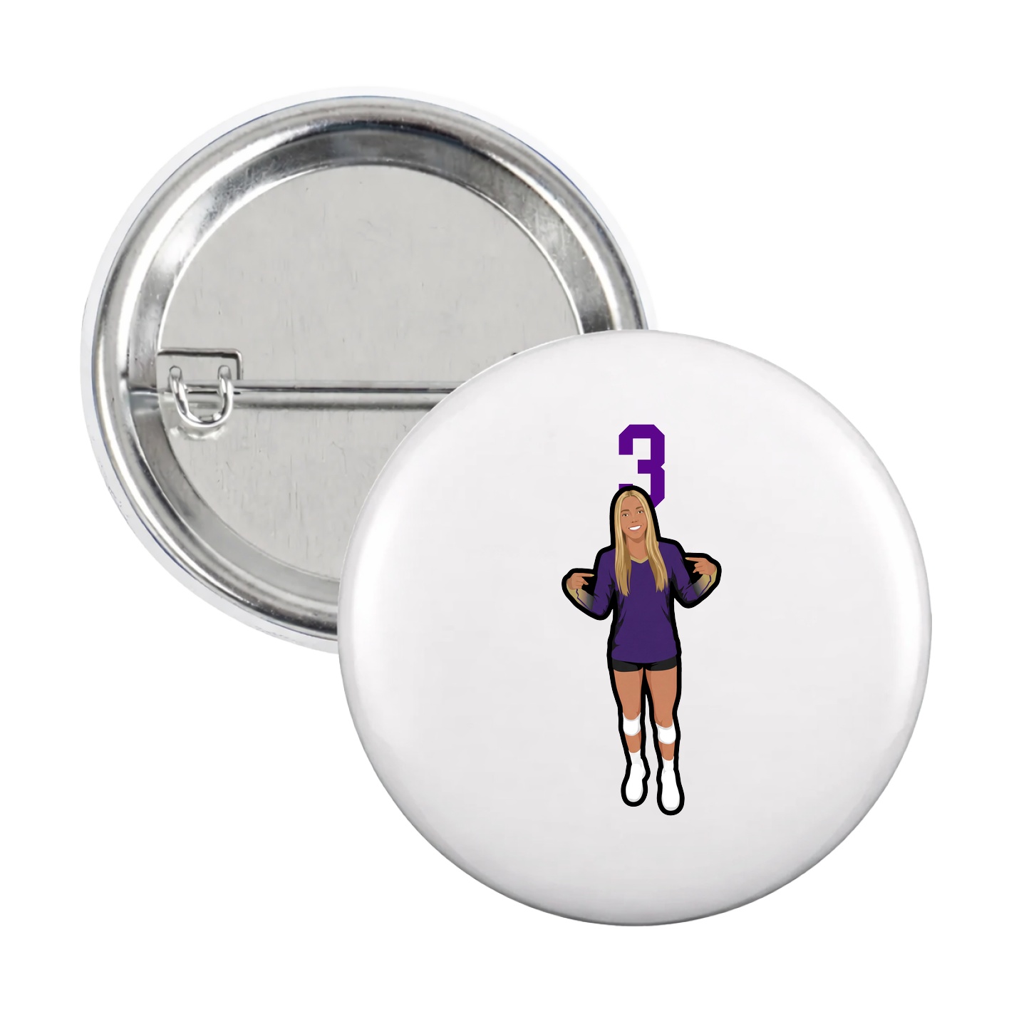 Game Day Button — Number Top in White