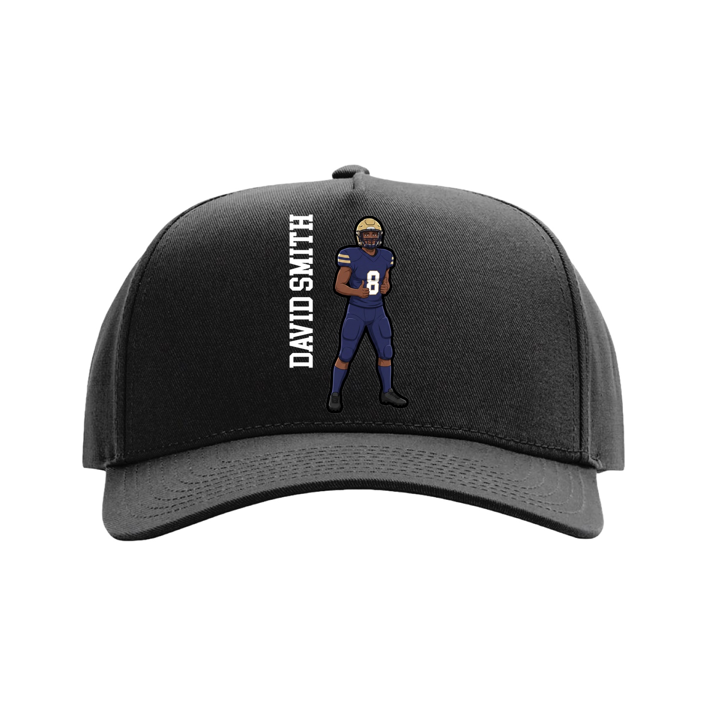 Full Fabric Five-Panel Champ Cap — Name Vertical in Black
