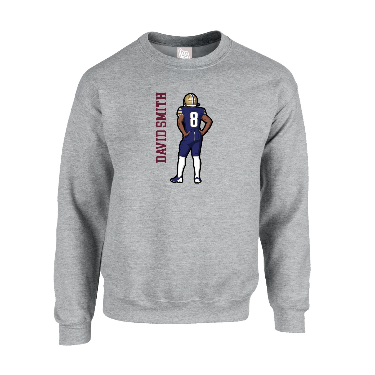 Fleece Crew — Name Vertical in Grey