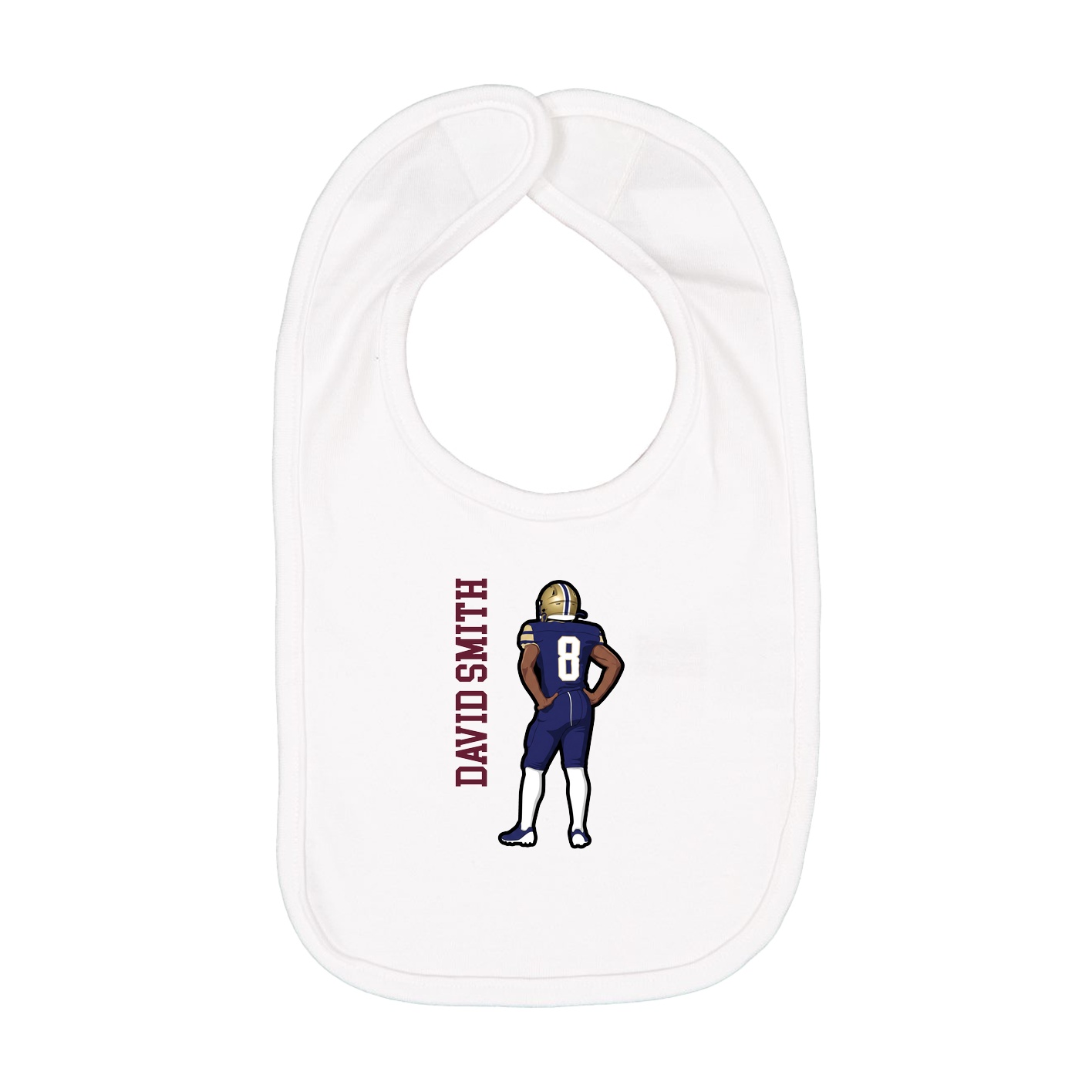 Infant Bib — Name Vertical in White