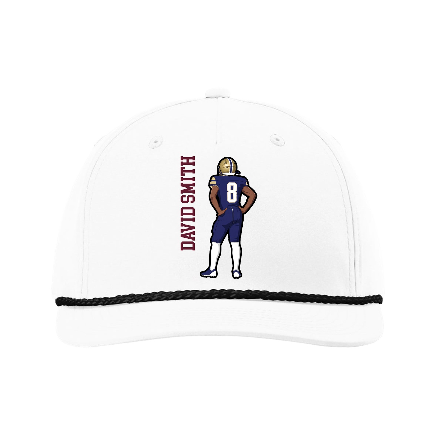 Five-Panel Classic Rope Cap — Name Vertical in White