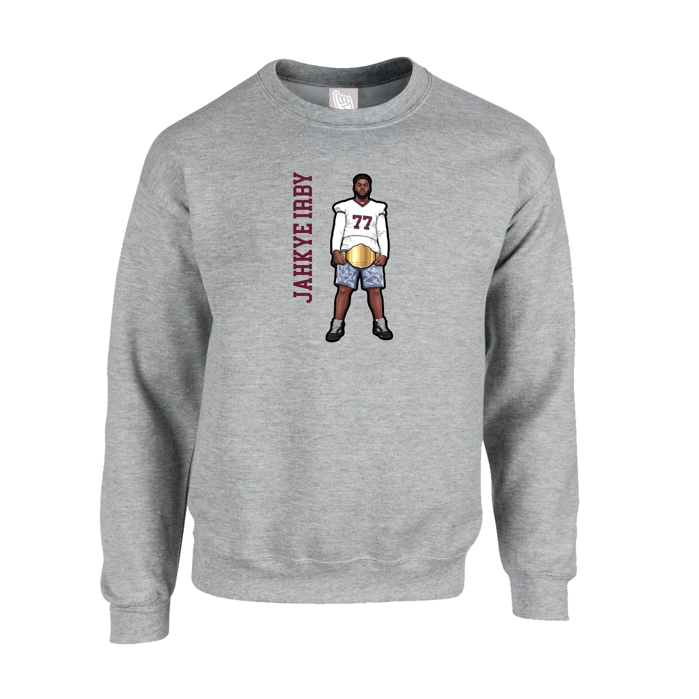Fleece Crew — Name Vertical in Grey