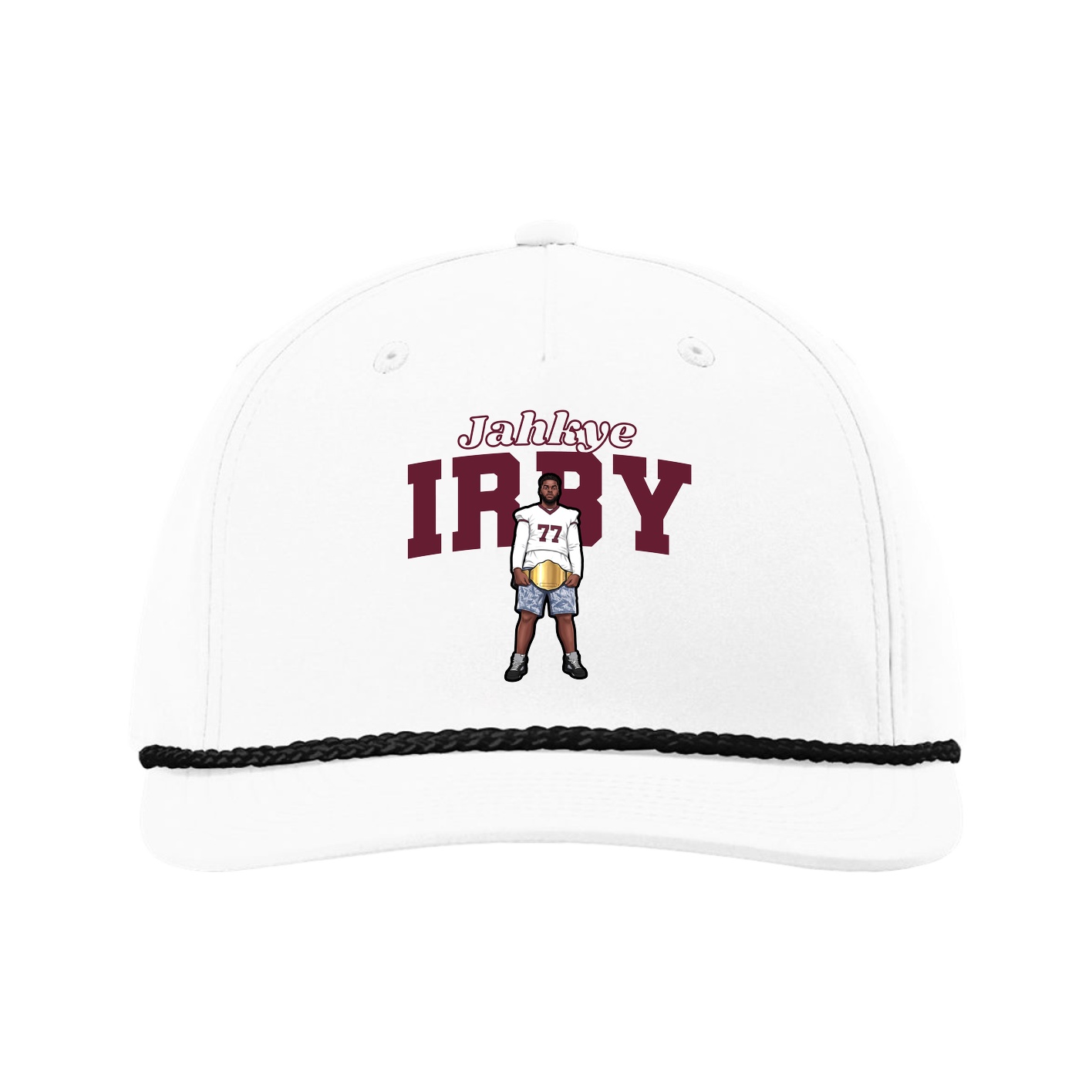Five-Panel Classic Rope Cap — Name Arch in White