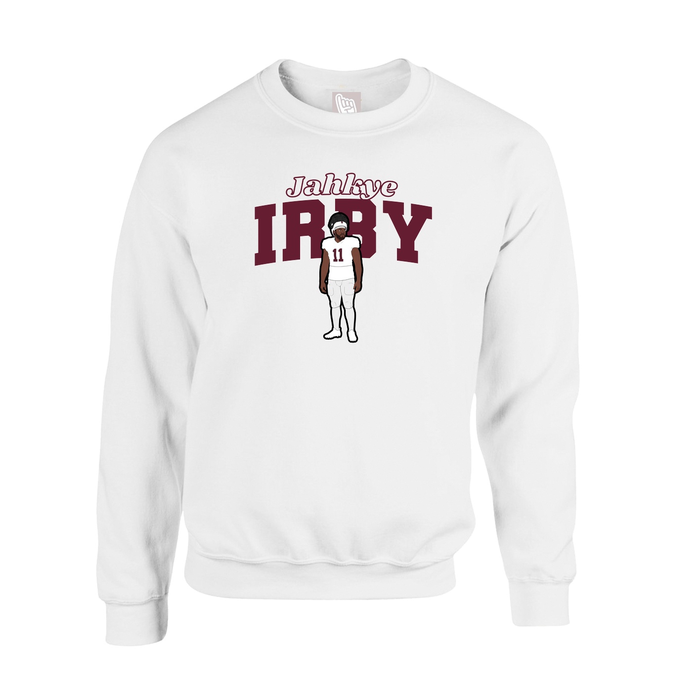Fleece Crew — Name Arch in White