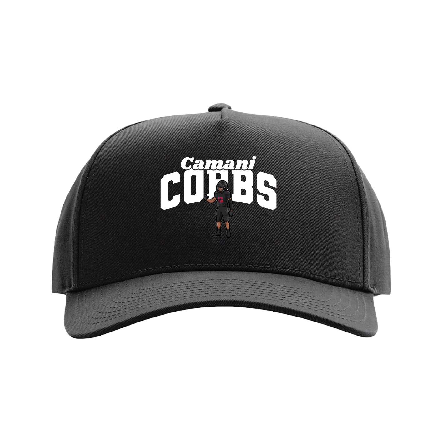 Full Fabric Five-Panel Champ Cap — Signature Arch in Black