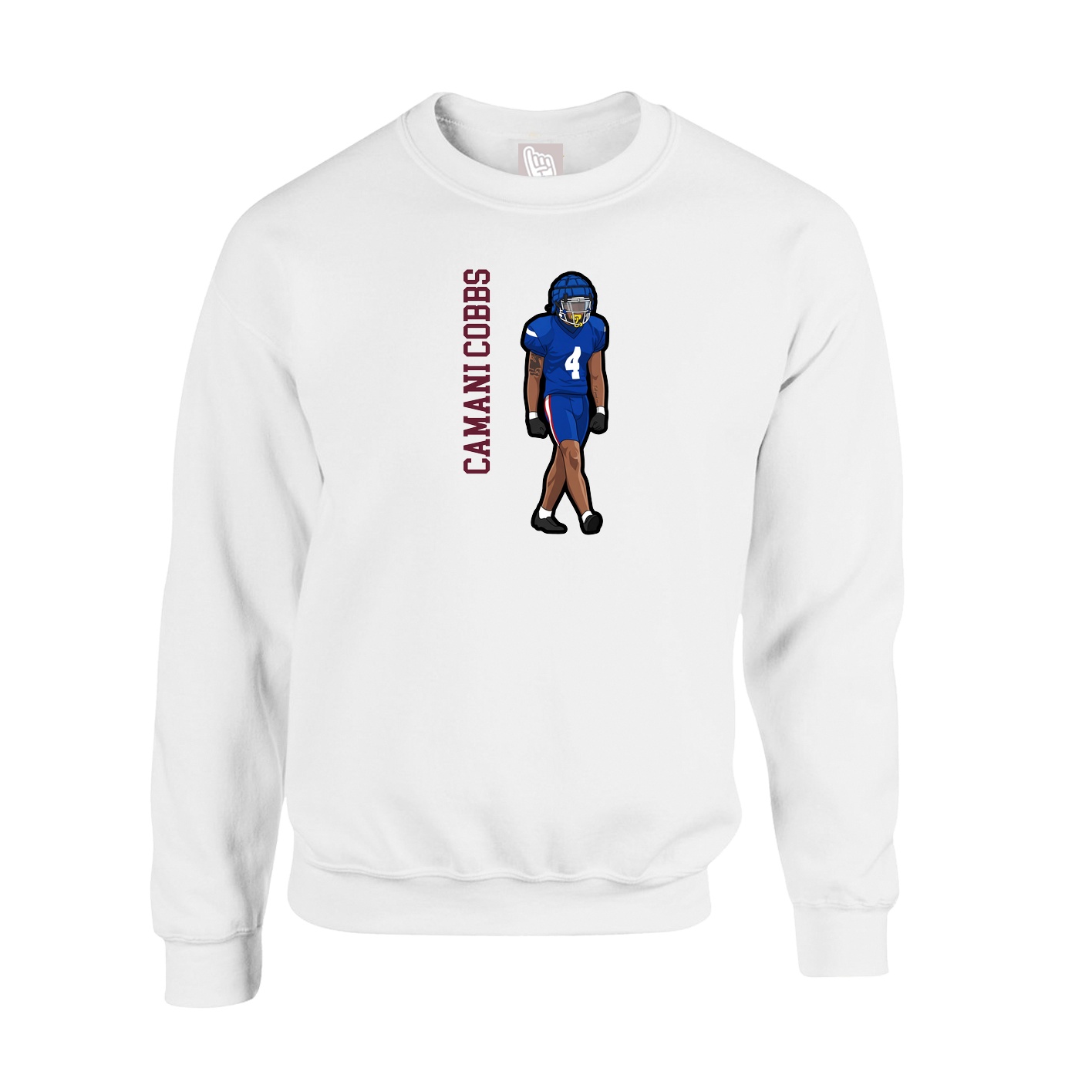 Fleece Crew — Name Vertical in White