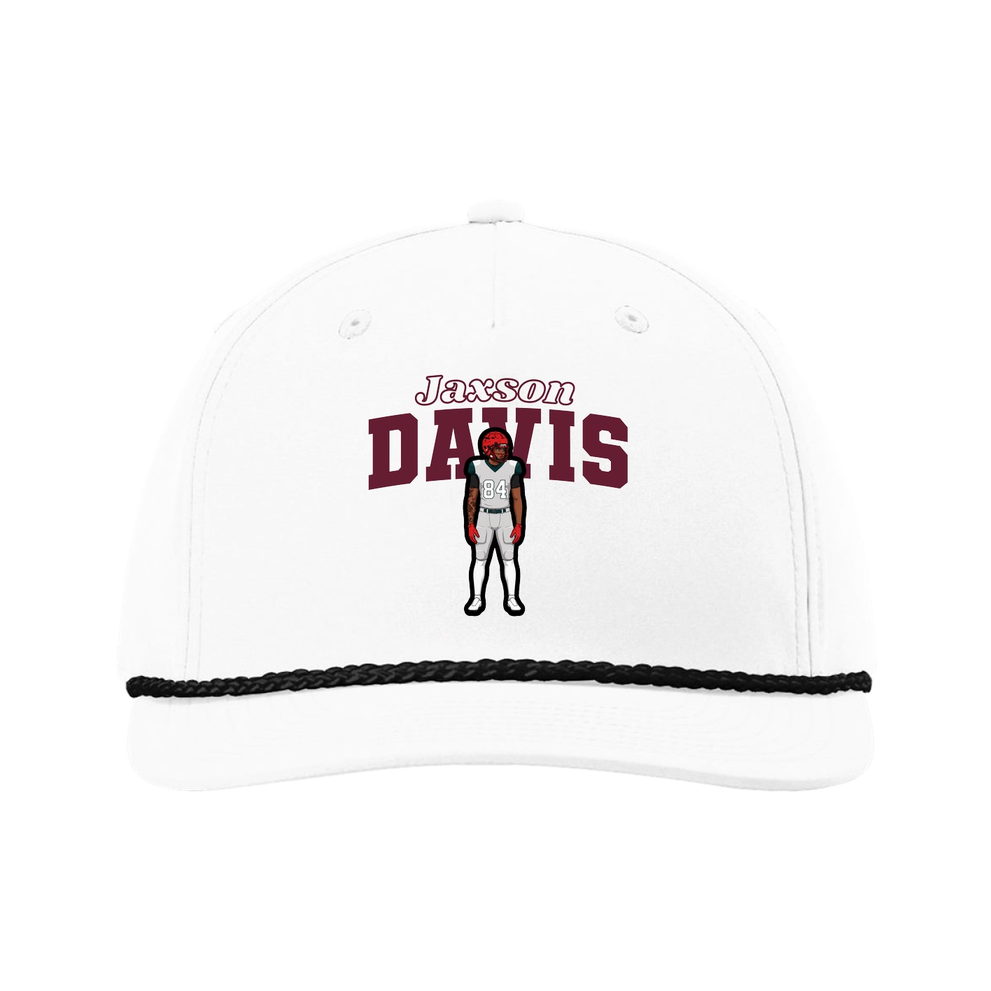 Five-Panel Classic Rope Cap — Name Arch in White