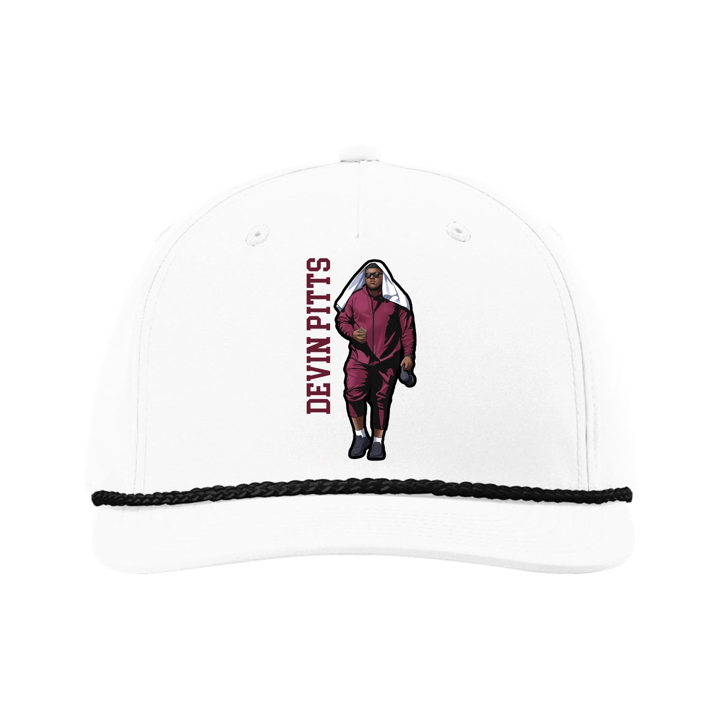 Five-Panel Classic Rope Cap — Name Vertical in White